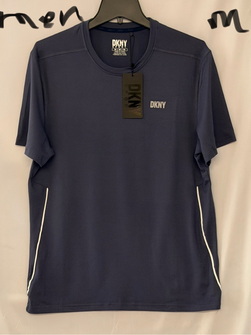 DKNY Navy Short-Sleeve Performance Tee with White Piping